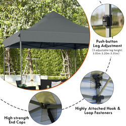 Grått 3x3 m vattentätt partytält med hjulväska och justerbar höjd