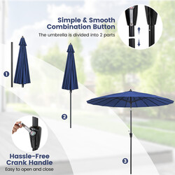 Terrassparasoll med 18 glasfiberspröt och lutning med knapptryck, marinblå