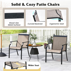 2-pack terrassstolar med andningsaktiv sits och metallram, brun, 150 kg kapacitet