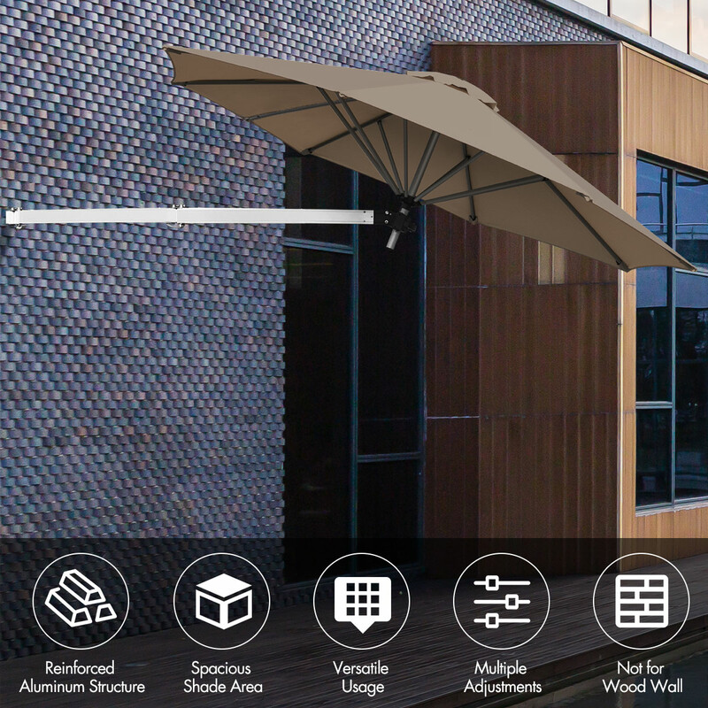Väggmonterad terrassparasoll 247 cm brun med justerbar mast och vindventil