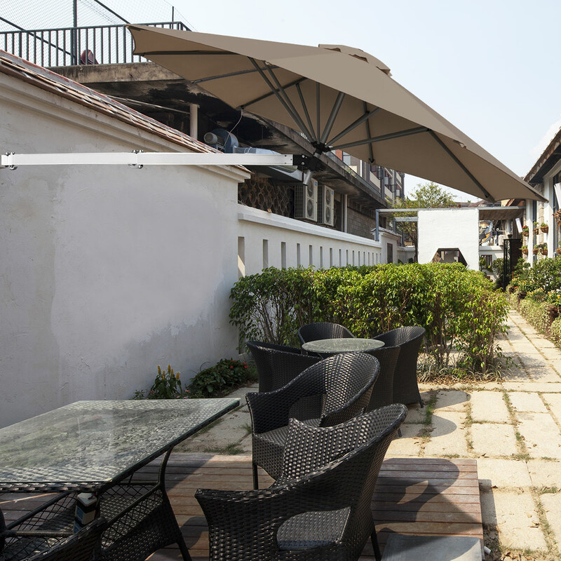 Väggmonterad terrassparasoll 247 cm brun med justerbar mast och vindventil