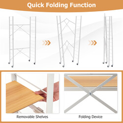 Vikbar serveringsvagn med fem hyllor och avtagbara hjul, naturlig, 76 x 36 x 153 cm