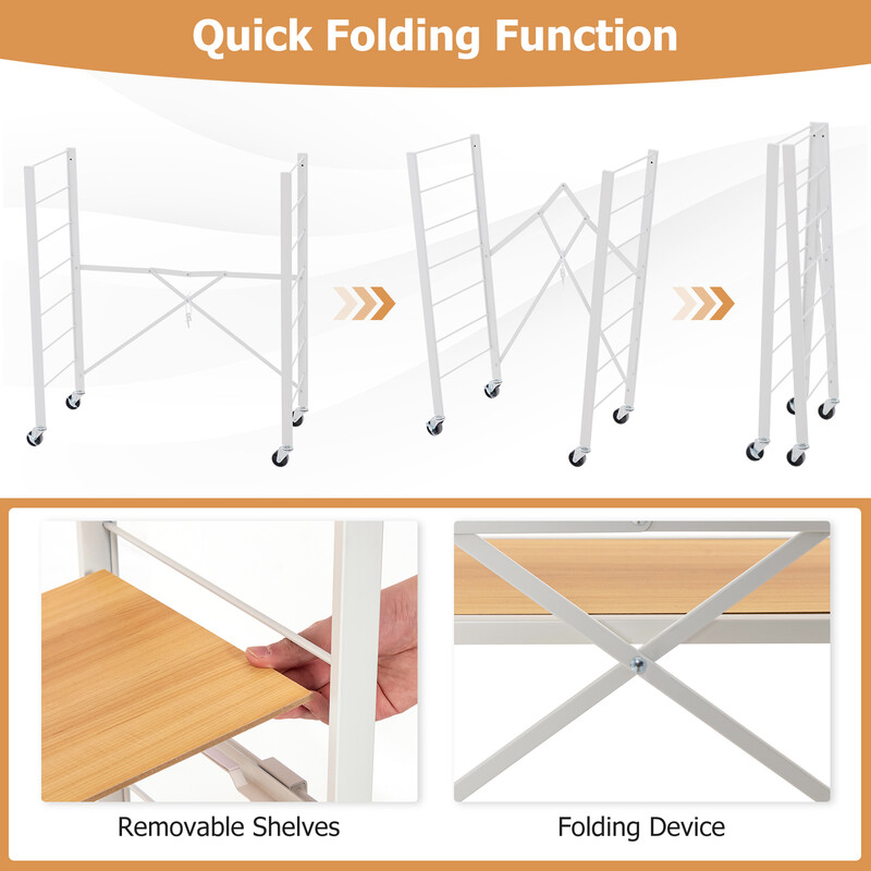 Hopfällbar serveringsvagn med justerbara hyllplan och avtagbara hjul för flexibel förvaring