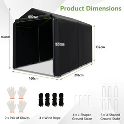 Mörkgrått garagetält 160x218x164 cm med metallram och väderskydd för utomhusförvaring