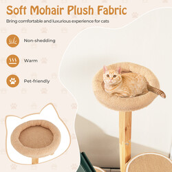 129 cm klätterträd i trä med katthus, avtagbara mattor och bollar för katter