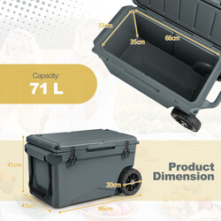 Isolerad kylväska på hjul med flasköppnare och handtag, 71 liter, grå