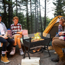 Kolgrill med vindskydd och förvaringshyllor i rostfritt stål för camping och utomhusmatlagning