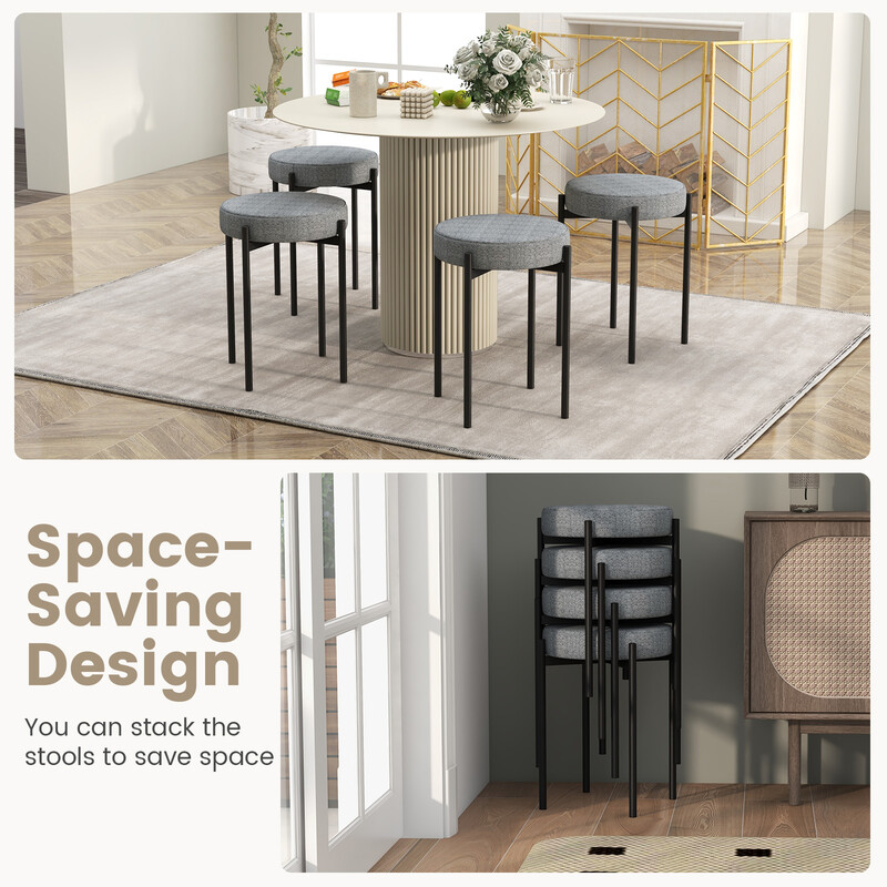 Mörkgrå stapelbara köksstolar 4-pack med metallben och bekväm stoppning