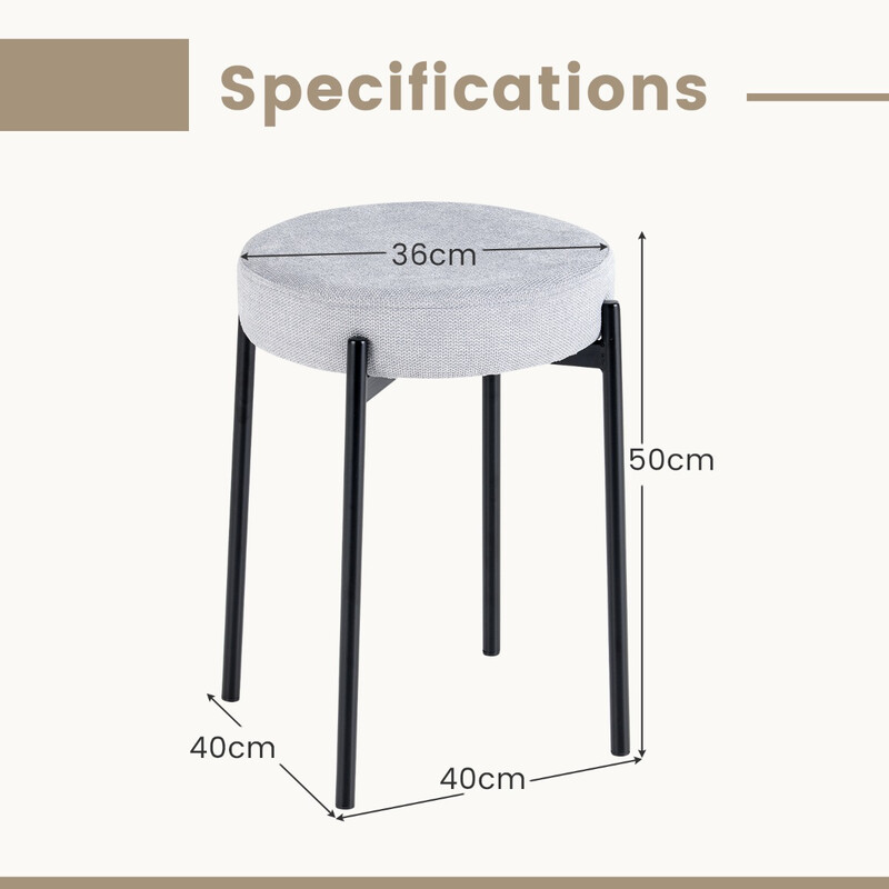 Ljusgråa stapelbara köksstolar 4-pack med metallben och bekväm klädsel