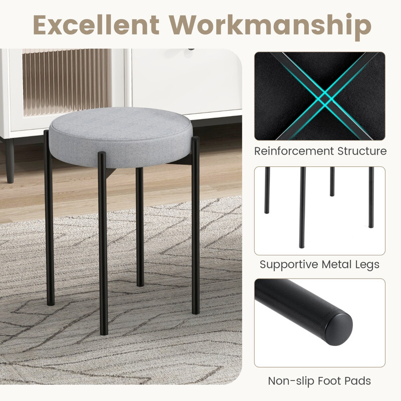 Ljusgråa stapelbara köksstolar 4-pack med metallben och bekväm klädsel