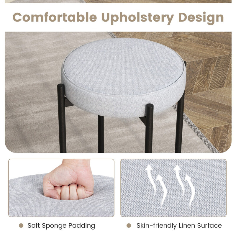 Ljusgråa stapelbara köksstolar 4-pack med metallben och bekväm klädsel