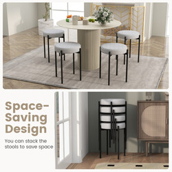 Ljusgråa stapelbara köksstolar 4-pack med metallben och bekväm klädsel