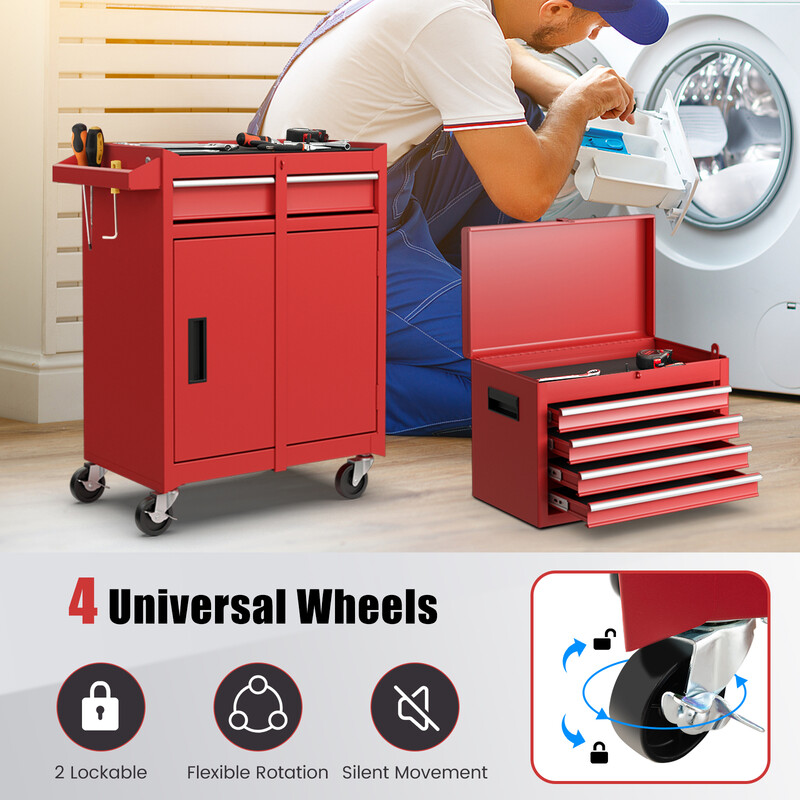 2-i-1 verktygsvagn med avtagbar låda och justerbar hylla för effektiv förvaring