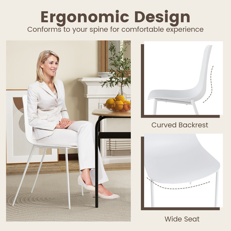 4-pack moderna vita matstolar utan armstöd med metallben för elegant inredning