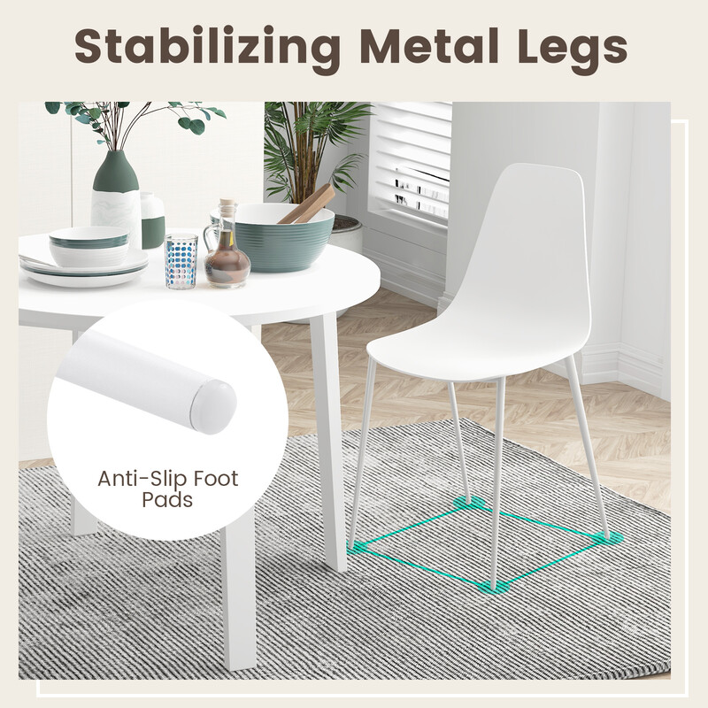 4-pack moderna vita matstolar utan armstöd med metallben för elegant inredning