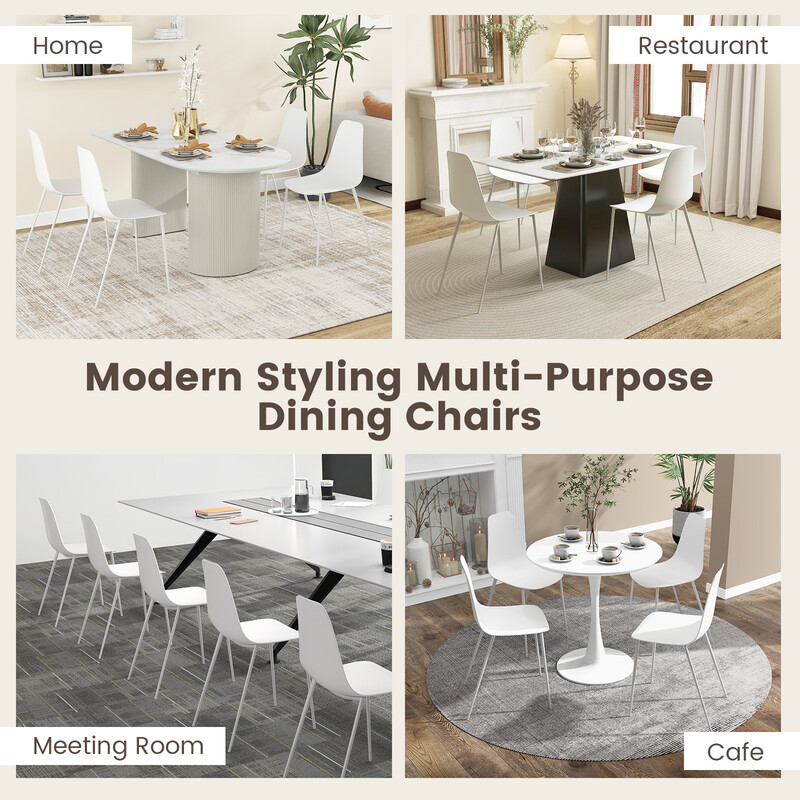 4-pack moderna vita matstolar utan armstöd med metallben för elegant inredning