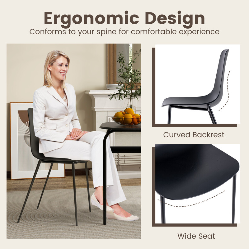 4-pack moderna matstolar utan armstöd med metallben i svart färg