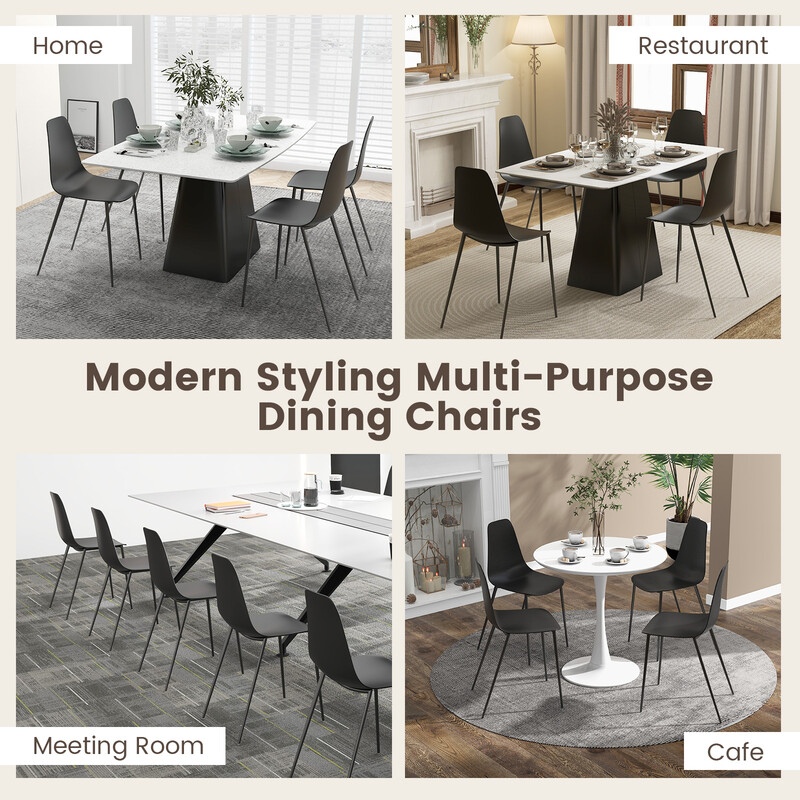 4-pack moderna matstolar utan armstöd med metallben i svart färg