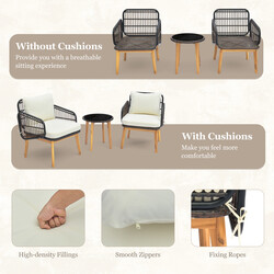 3-delat rottingmöbelset för terrass med 2 stolar och glasbord