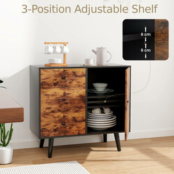 Rustikt brunt förvaringsskåp med dörr, 3 lådor och justerbar hylla 73 x 40 x 76,5 cm