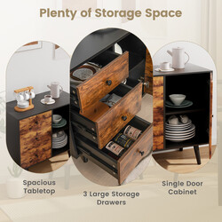 Rustikt brunt förvaringsskåp med dörr, 3 lådor och justerbar hylla 73 x 40 x 76,5 cm