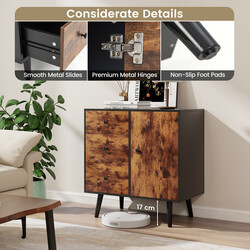 Rustikt brunt förvaringsskåp med dörr, 3 lådor och justerbar hylla 73 x 40 x 76,5 cm