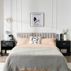 Modernt svart sängbord med låda och öppen hylla för sovrum eller vardagsrum