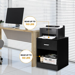 Modernt svart sängbord med låda och öppen hylla för sovrum eller vardagsrum