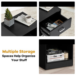 Modernt svart sängbord med låda och öppen hylla för sovrum eller vardagsrum