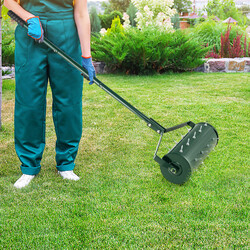 Manuell gräsmattsluftrare med justerbar vikt och ergonomiskt skaft 44 x 128 cm grön