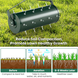 Manuell gräsmattsluftrare med justerbar vikt och ergonomiskt skaft 44 x 128 cm grön