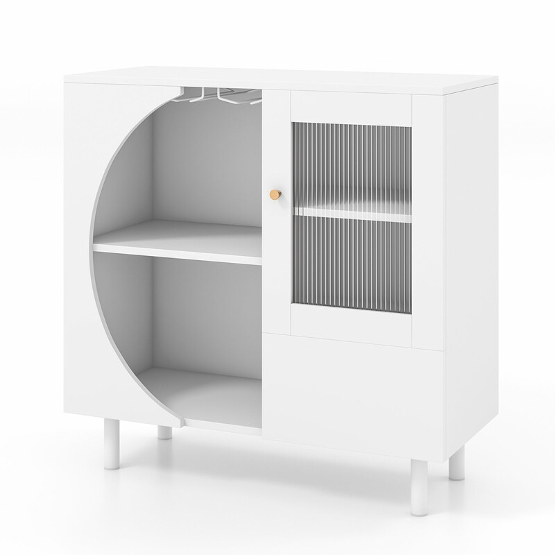 Bufféskåp med glasdörr och öppna hyllor