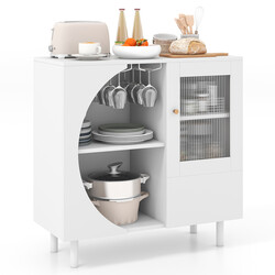 Bufféskåp med glasdörr och öppna hyllor, vit, 80 x 30 x 80 cm