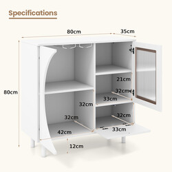 Bufféskåp med glasdörr och öppna hyllor, vit, 80 x 30 x 80 cm