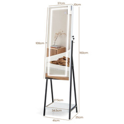 Smyckeskåp med spegel, LED-belysning och låsbar dörr, vit