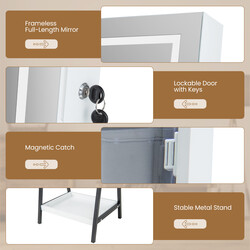 Smyckeskåp med spegel, LED-belysning och låsbar dörr, vit