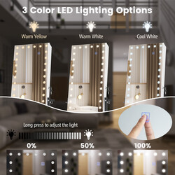 Smyckeskåp med LED-belysning och justerbar höjd, vit spegel och förvaringslösning