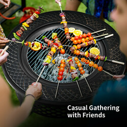 Eldstad 81 cm med grillgaller, gnistskydd och poker i svart stål för utomhusbruk