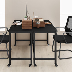 Skrivbord med hjul och metallram för kontor och hem, 120 x 60 cm, svart