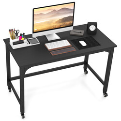 Skrivbord med hjul och metallram för kontor och hem, 120 x 60 cm, svart