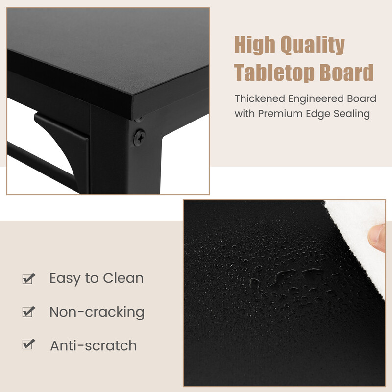 Skrivbord med hjul och metallram för kontor och hem, 120 x 60 cm, svart