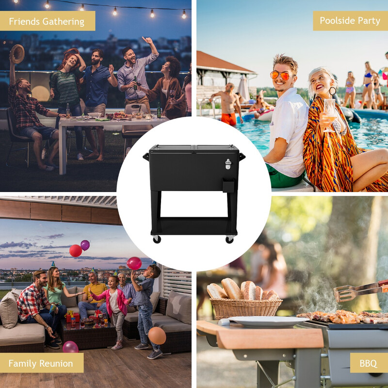 Kylvagn 76L med hjul och flasköppnare för fester och evenemang