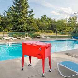 Mobil dryckeskylväska 76L med hjul och flasköppnare för utomhusevenemang röd