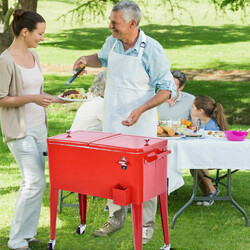 Mobil dryckeskylväska 76L med hjul och flasköppnare för utomhusevenemang röd
