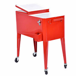 Mobil dryckeskylväska 76L med hjul och flasköppnare för utomhusevenemang röd