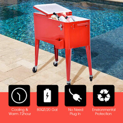 Mobil dryckeskylväska 76L med hjul och flasköppnare för utomhusevenemang röd