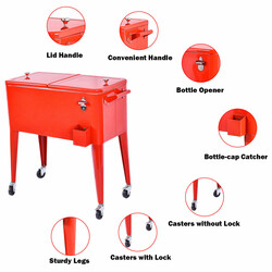 Mobil dryckeskylväska 76L med hjul och flasköppnare för utomhusevenemang röd