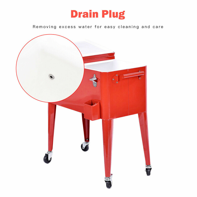 Mobil dryckeskylväska 76L med hjul och flasköppnare för utomhusevenemang röd