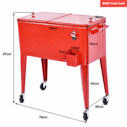 Mobil dryckeskylväska 76L med hjul och flasköppnare för utomhusevenemang röd