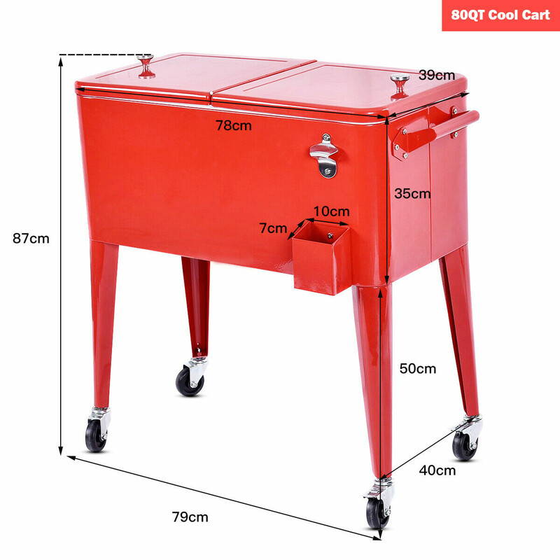 Mobil dryckeskylväska 76L med hjul och flasköppnare för utomhusevenemang röd